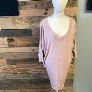 Heimious Dolman Sleeve Sweater light pink 3/4 Sleeves V-neck Oversized